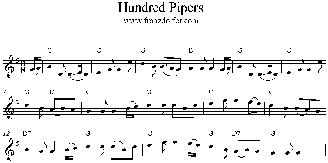 Hundred Pipers, G-Major, Freesheetmusic